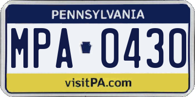 PA license plate MPA0430