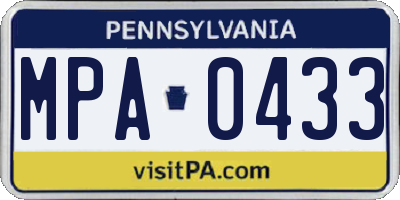 PA license plate MPA0433