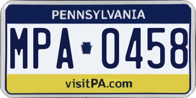 PA license plate MPA0458