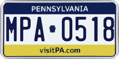 PA license plate MPA0518