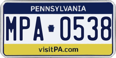 PA license plate MPA0538