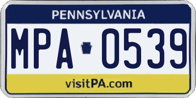 PA license plate MPA0539