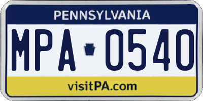 PA license plate MPA0540