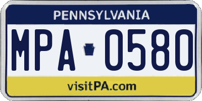 PA license plate MPA0580