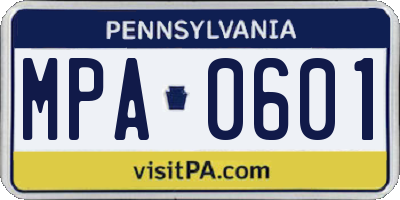 PA license plate MPA0601