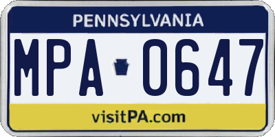 PA license plate MPA0647