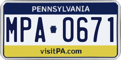 PA license plate MPA0671