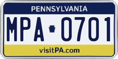PA license plate MPA0701