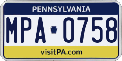 PA license plate MPA0758