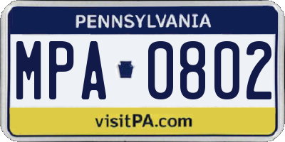 PA license plate MPA0802