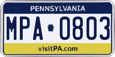PA license plate MPA0803