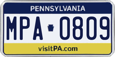 PA license plate MPA0809