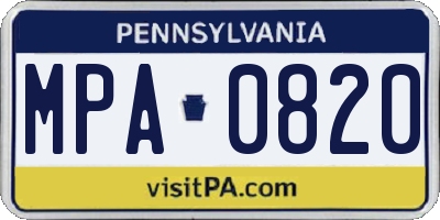 PA license plate MPA0820