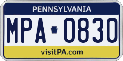 PA license plate MPA0830
