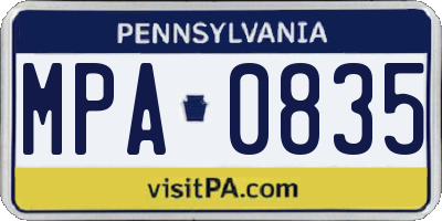 PA license plate MPA0835