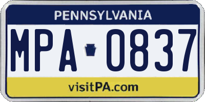 PA license plate MPA0837