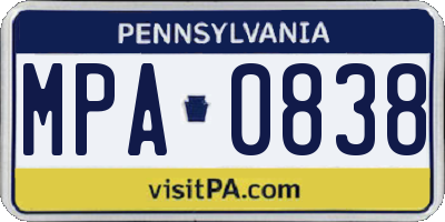 PA license plate MPA0838