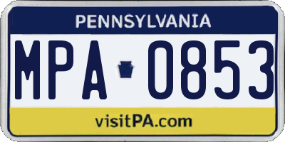 PA license plate MPA0853