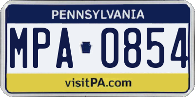 PA license plate MPA0854