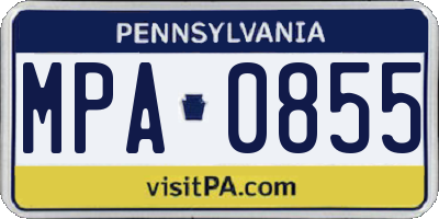 PA license plate MPA0855