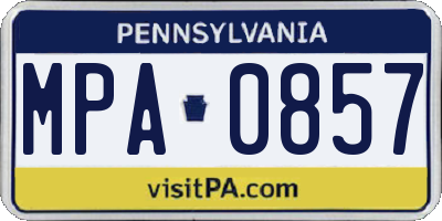 PA license plate MPA0857