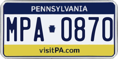 PA license plate MPA0870