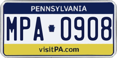 PA license plate MPA0908