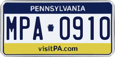 PA license plate MPA0910
