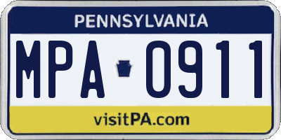 PA license plate MPA0911