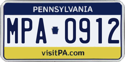PA license plate MPA0912