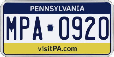 PA license plate MPA0920