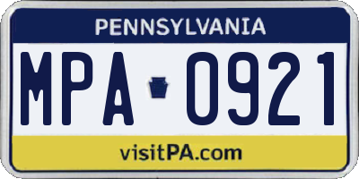 PA license plate MPA0921