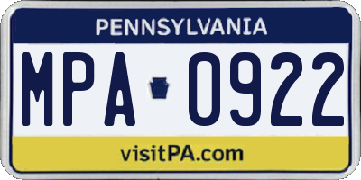 PA license plate MPA0922