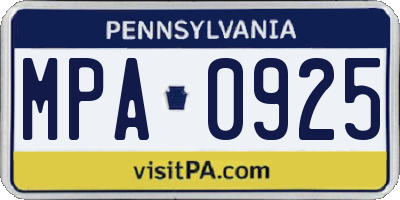 PA license plate MPA0925
