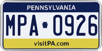 PA license plate MPA0926