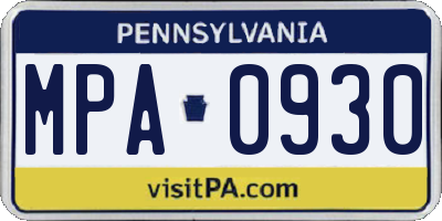 PA license plate MPA0930