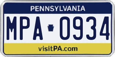 PA license plate MPA0934