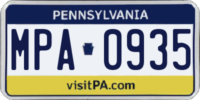PA license plate MPA0935