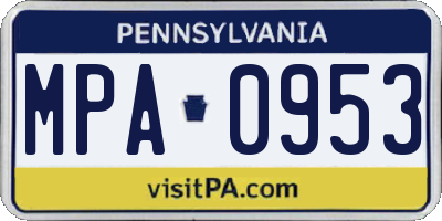 PA license plate MPA0953