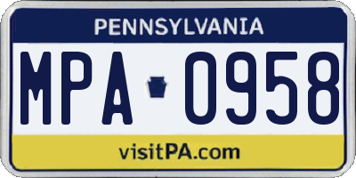 PA license plate MPA0958