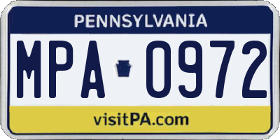 PA license plate MPA0972