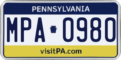 PA license plate MPA0980