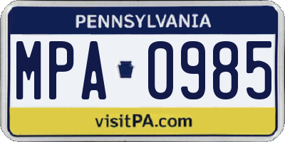 PA license plate MPA0985