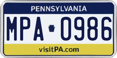 PA license plate MPA0986