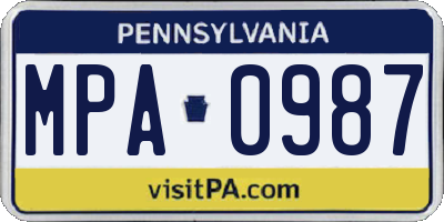 PA license plate MPA0987
