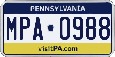 PA license plate MPA0988