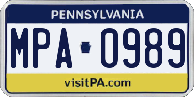 PA license plate MPA0989