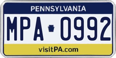 PA license plate MPA0992