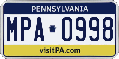 PA license plate MPA0998