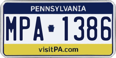 PA license plate MPA1386